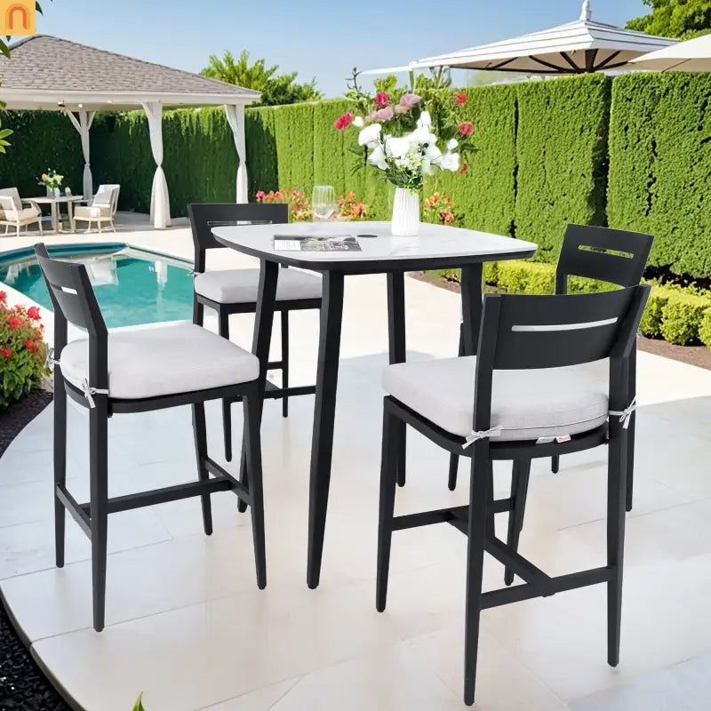 5 Piece Outdoor Bar Set Aluminum Sintered Stone