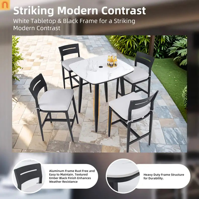 5 Piece Outdoor Bar Set Aluminum Sintered Stone