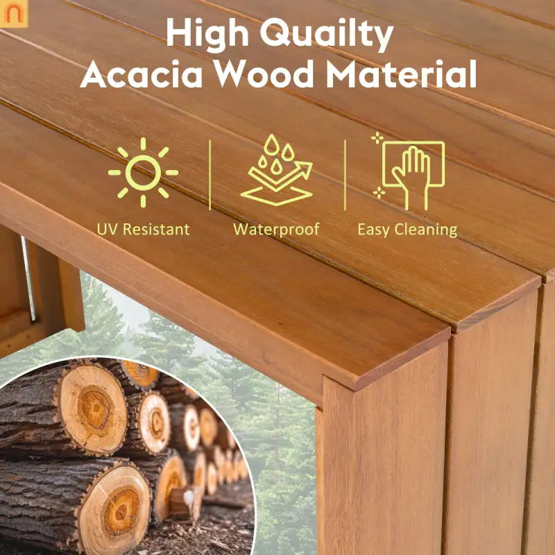 Outdoor Bar Set Acacia Wood Natural Beige Cushion 5 Piece Bar Stools
