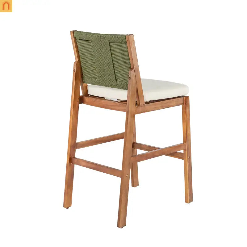 Outdoor Bar Stool Acacia Wood Wicker Green Cream Cushion Set of 4