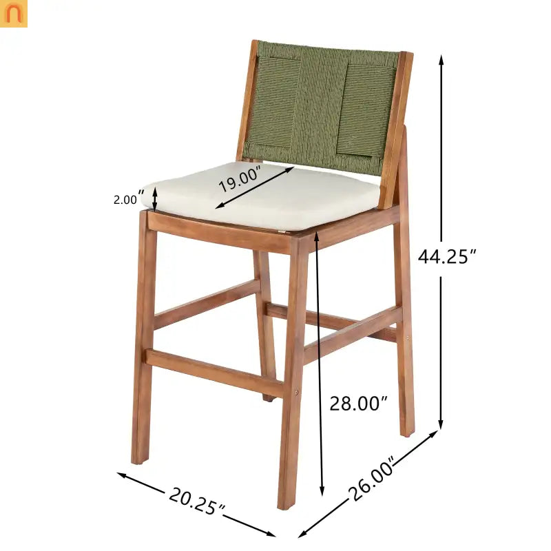 Outdoor Bar Stool Acacia Wood Wicker Green Cream Cushion Set of 4