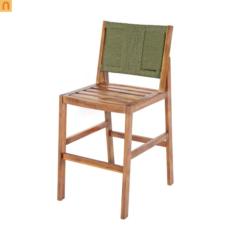 Outdoor Bar Stool Acacia Wood Wicker Green Cream Cushion Set of 4