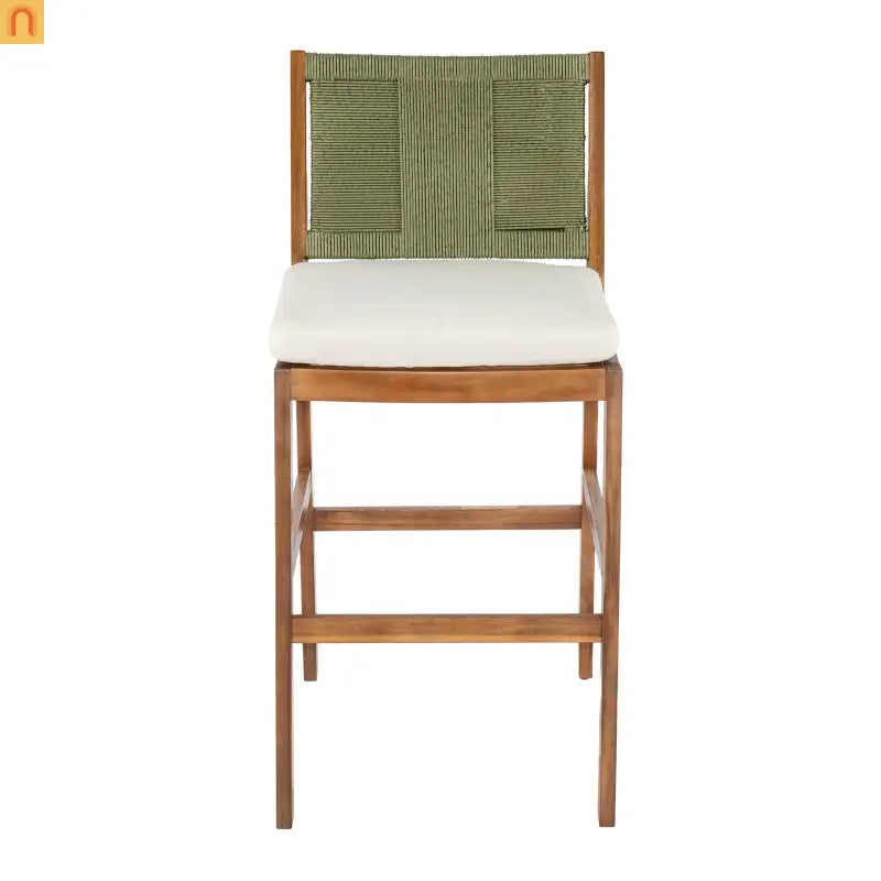 Outdoor Bar Stool Acacia Wood Wicker Green Cream Cushion Set of 4