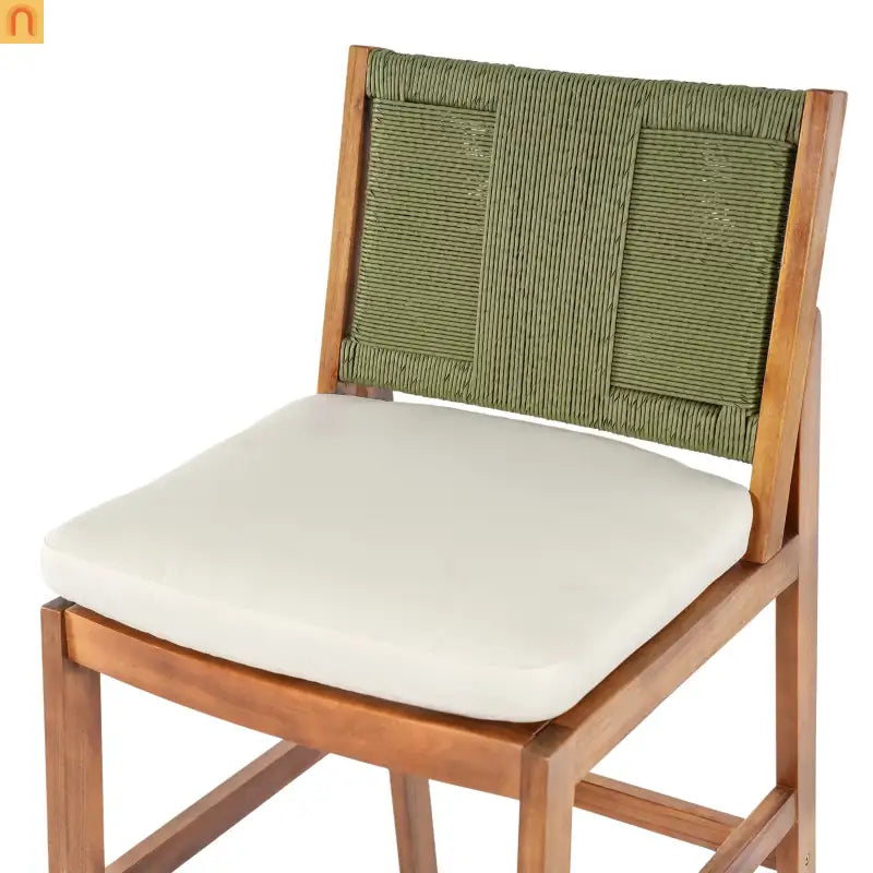 Outdoor Bar Stool Acacia Wood Wicker Green Cream Cushion Set of 4