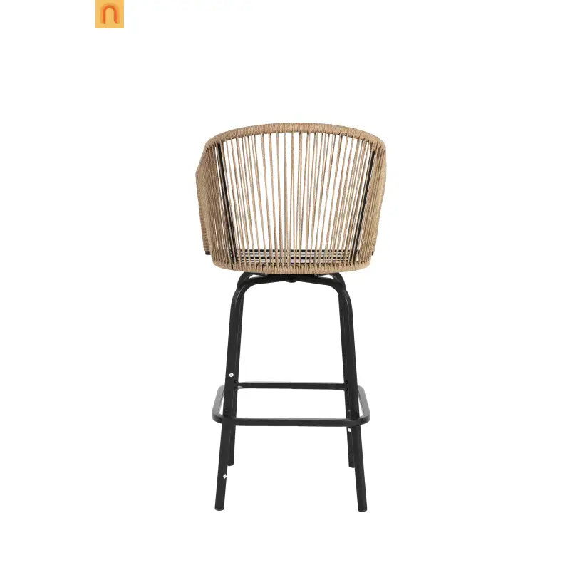 Outdoor Bar Stool PE Rattan Steel Blue Armrest Backrest Set of 2
