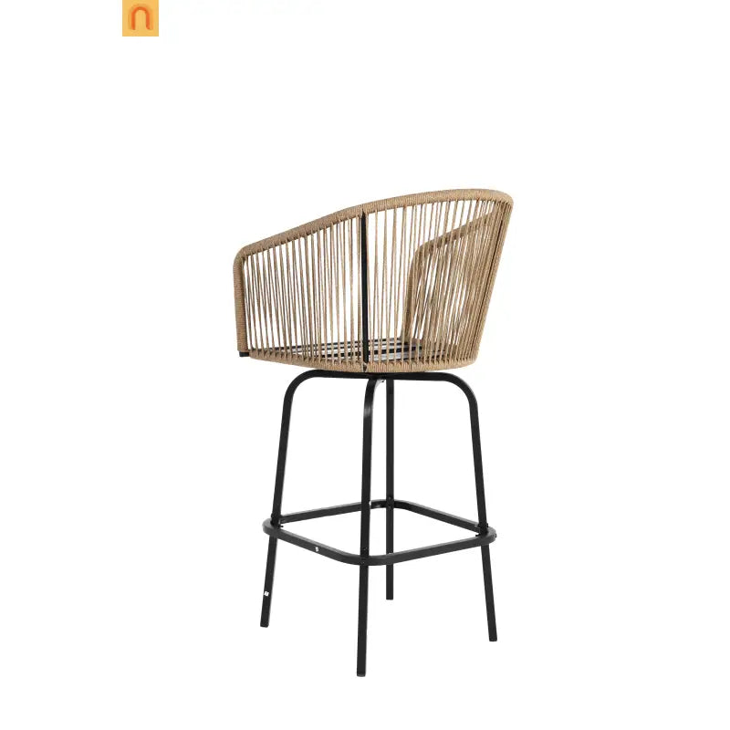 Outdoor Bar Stool PE Rattan Steel Blue Armrest Backrest Set of 2