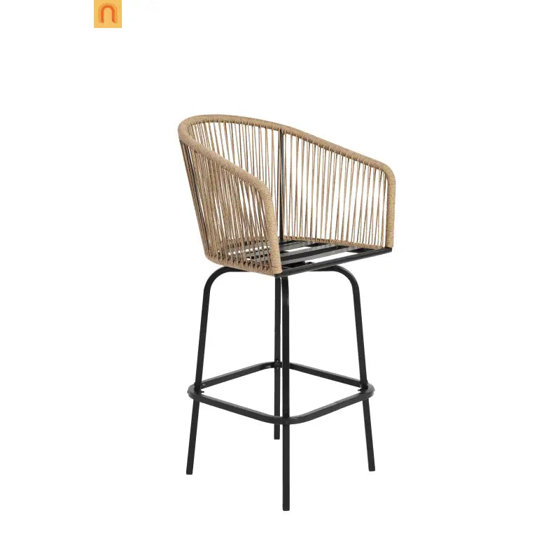 Outdoor Bar Stool PE Rattan Steel Blue Armrest Backrest Set of 2