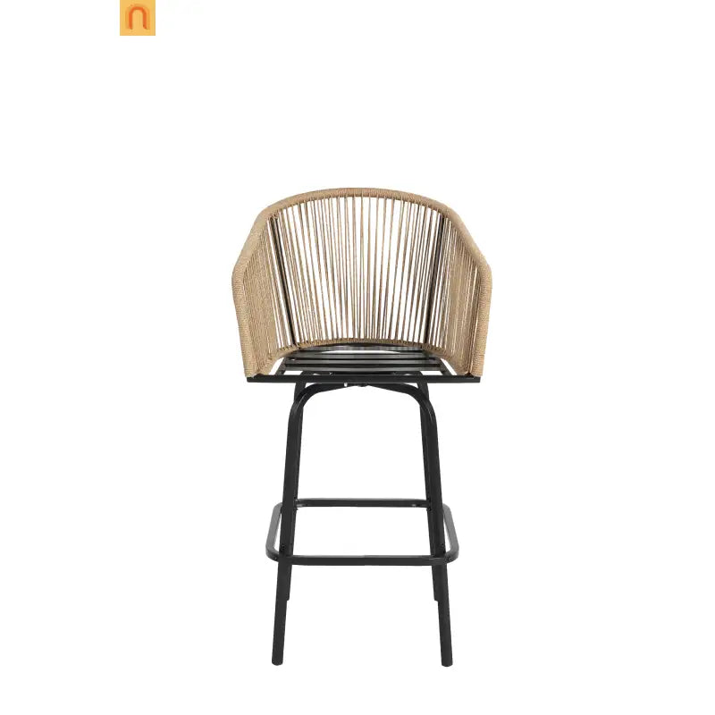 Outdoor Bar Stool PE Rattan Steel Blue Armrest Backrest Set of 2
