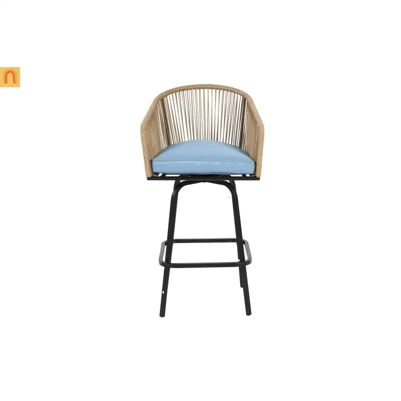 Outdoor Bar Stool PE Rattan Steel Blue Armrest Backrest Set of 2