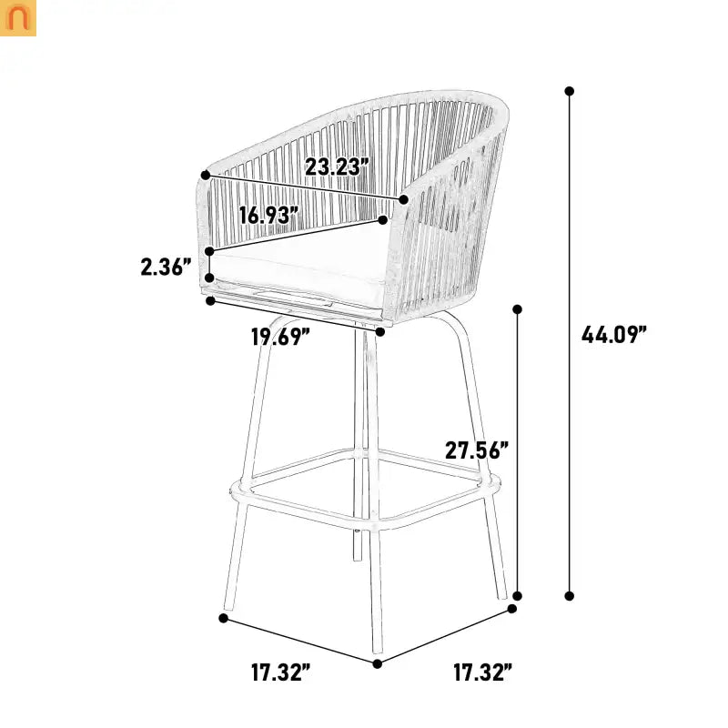 Outdoor Bar Stool PE Rattan Steel Blue Armrest Backrest Set of 2