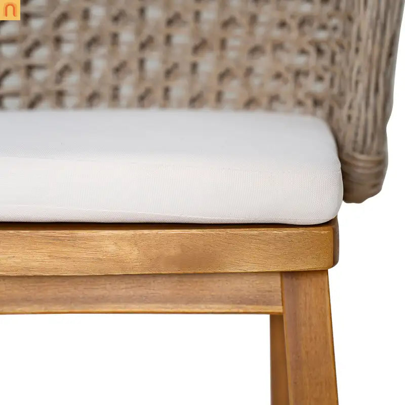 Outdoor Bar Stool Acacia Wood Wicker Back Teak Beige Cushion Set of 2