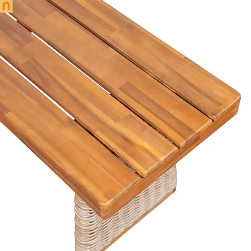 Outdoor Bench Acacia Wood Wicker Legs Teak Brown 57in