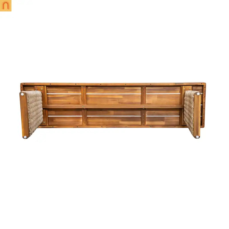 Outdoor Bench Acacia Wood Wicker Legs Teak Brown 57in