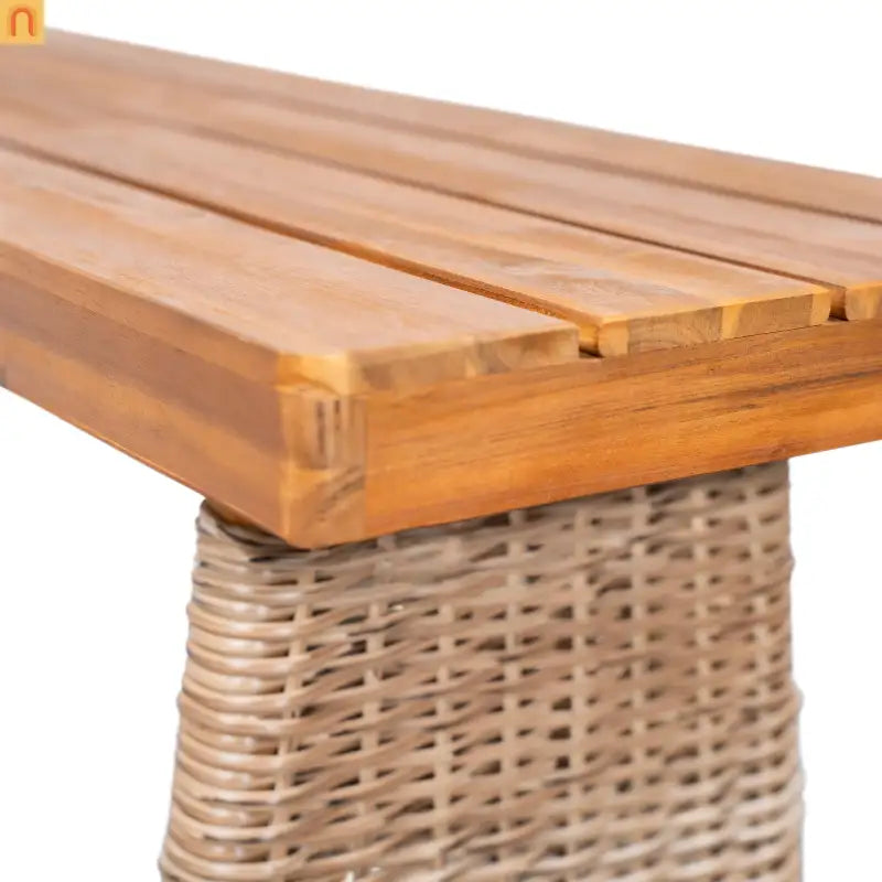 Outdoor Bench Acacia Wood Wicker Legs Teak Brown 57in