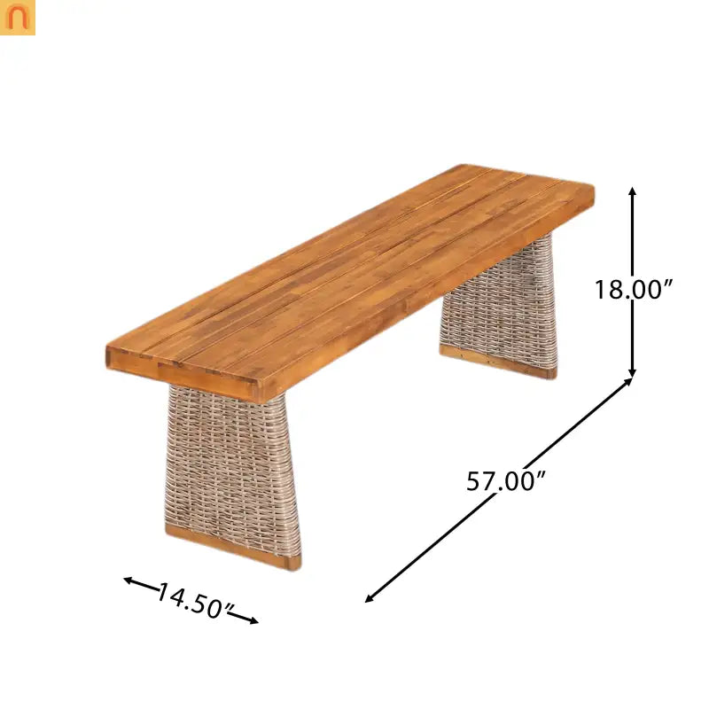 Outdoor Bench Acacia Wood Wicker Legs Teak Brown 57in