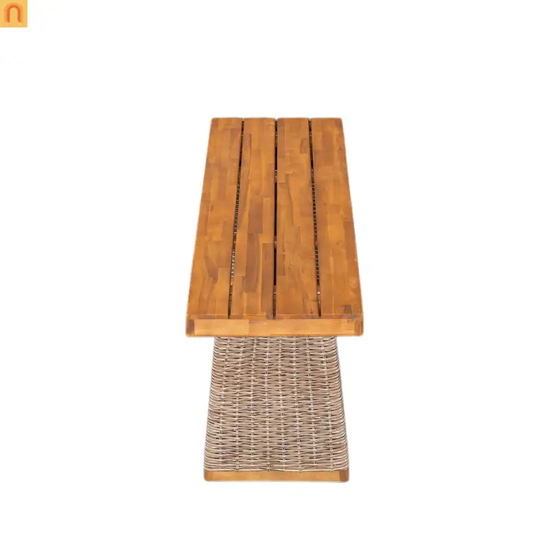 Outdoor Bench Acacia Wood Wicker Legs Teak Brown 57in