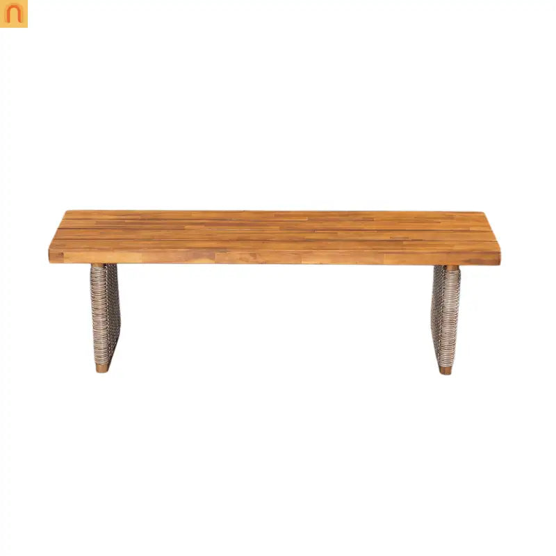 Outdoor Bench Acacia Wood Wicker Legs Teak Brown 57in