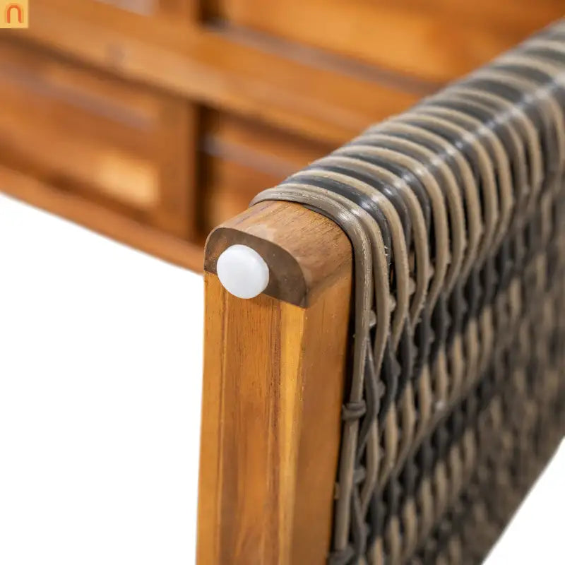 Outdoor Bench Acacia Wood Wicker Legs Teak Gray 57in Set of 2