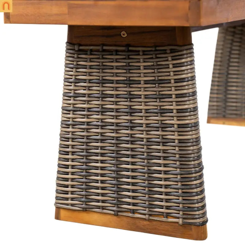 Outdoor Bench Acacia Wood Wicker Legs Teak Gray 57in Set of 2