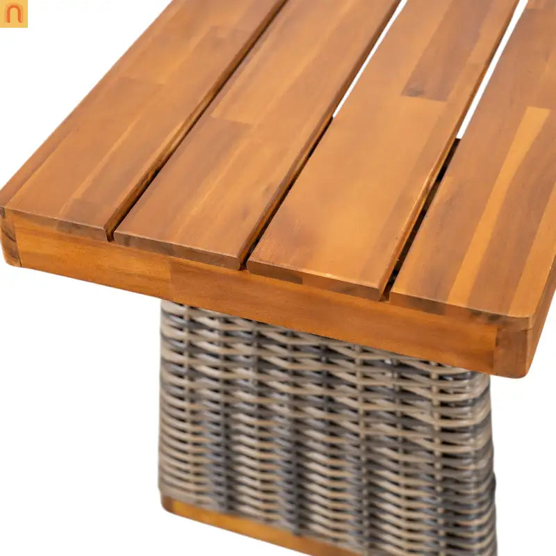 Outdoor Bench Acacia Wood Wicker Legs Teak Gray 57in Set of 2