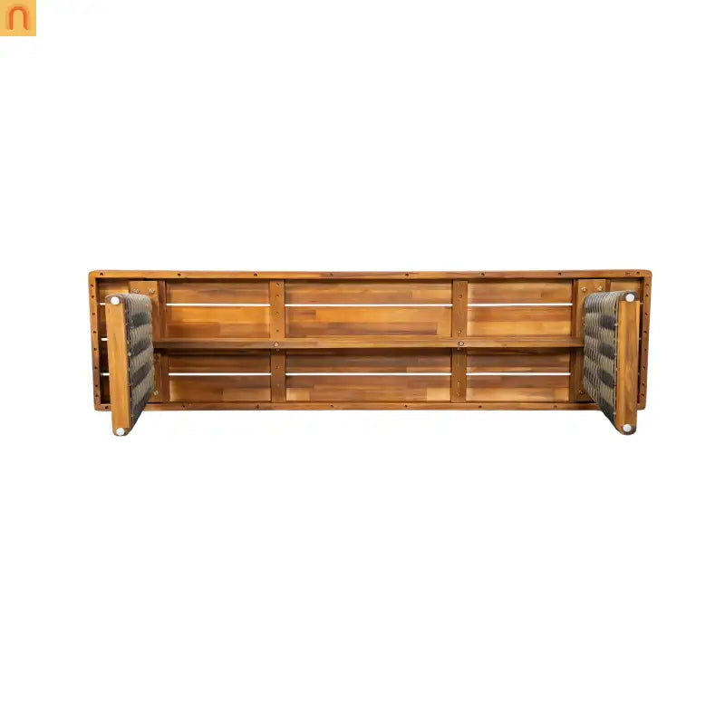 Outdoor Bench Acacia Wood Wicker Legs Teak Gray 57in Set of 2