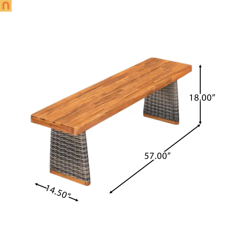 Outdoor Bench Acacia Wood Wicker Legs Teak Gray 57in Set of 2