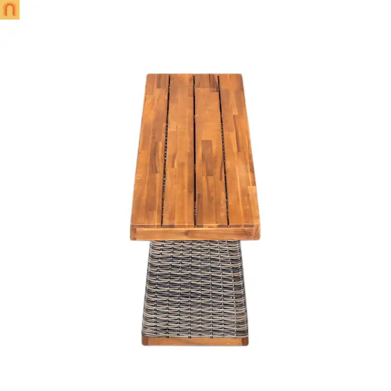 Outdoor Bench Acacia Wood Wicker Legs Teak Gray 57in Set of 2