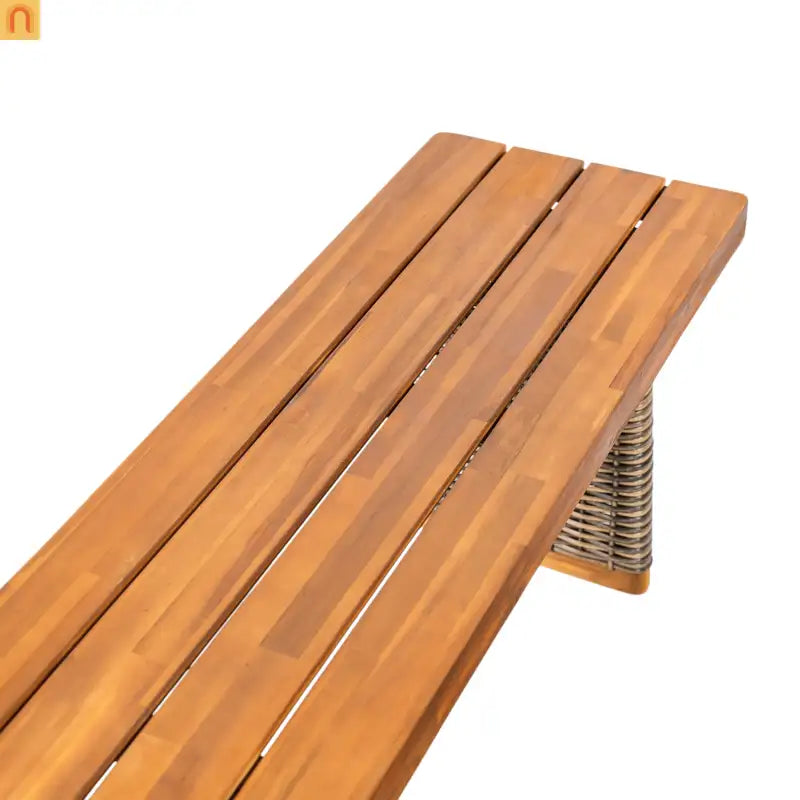 Outdoor Bench Acacia Wood Wicker Legs Teak Gray 57in Set of 2
