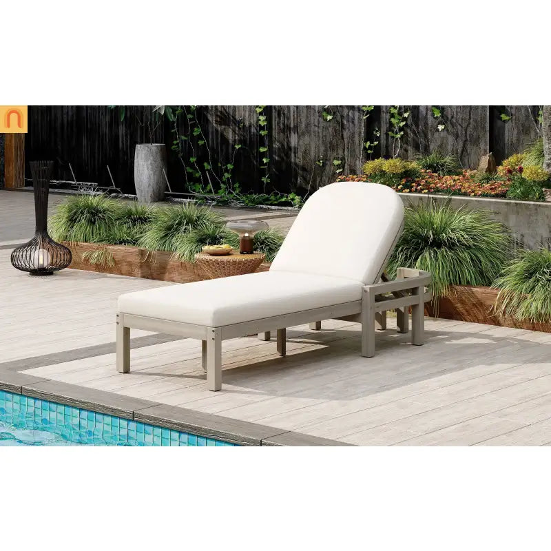 Outdoor Lounge Chair Acacia Wood Gray Arched Back 5 Position 78.2in
