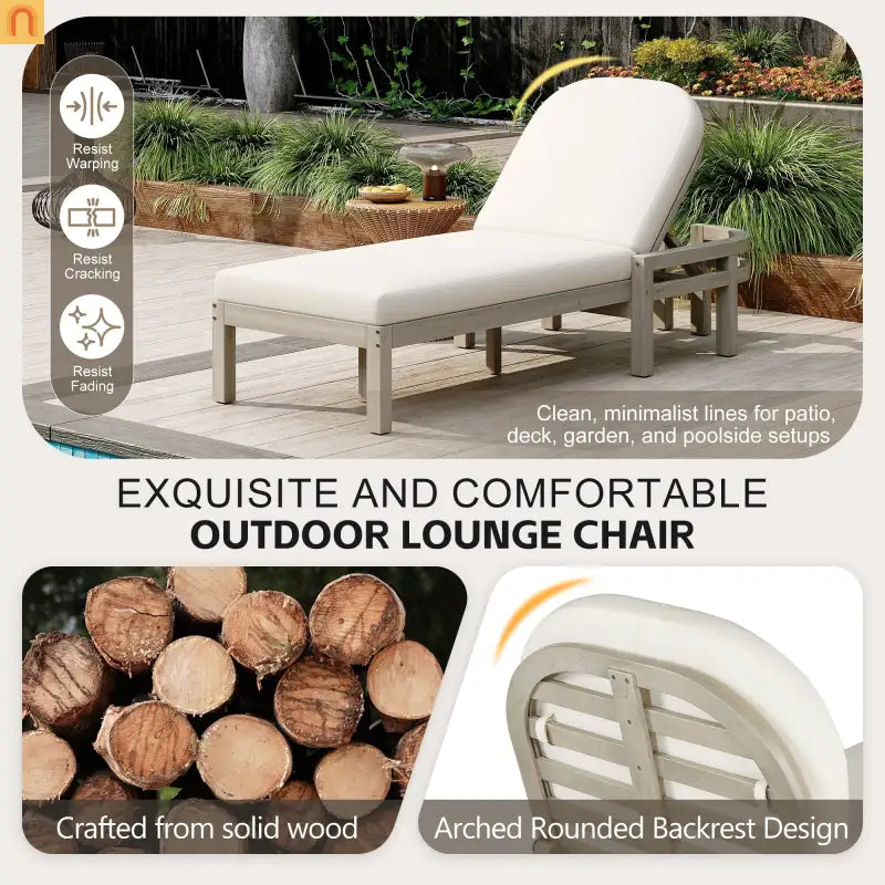 Outdoor Lounge Chair Acacia Wood Gray Arched Back 5 Position 78.2in