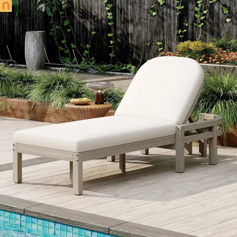 Outdoor Lounge Chair Acacia Wood Gray Arched Back 5 Position 78.2in