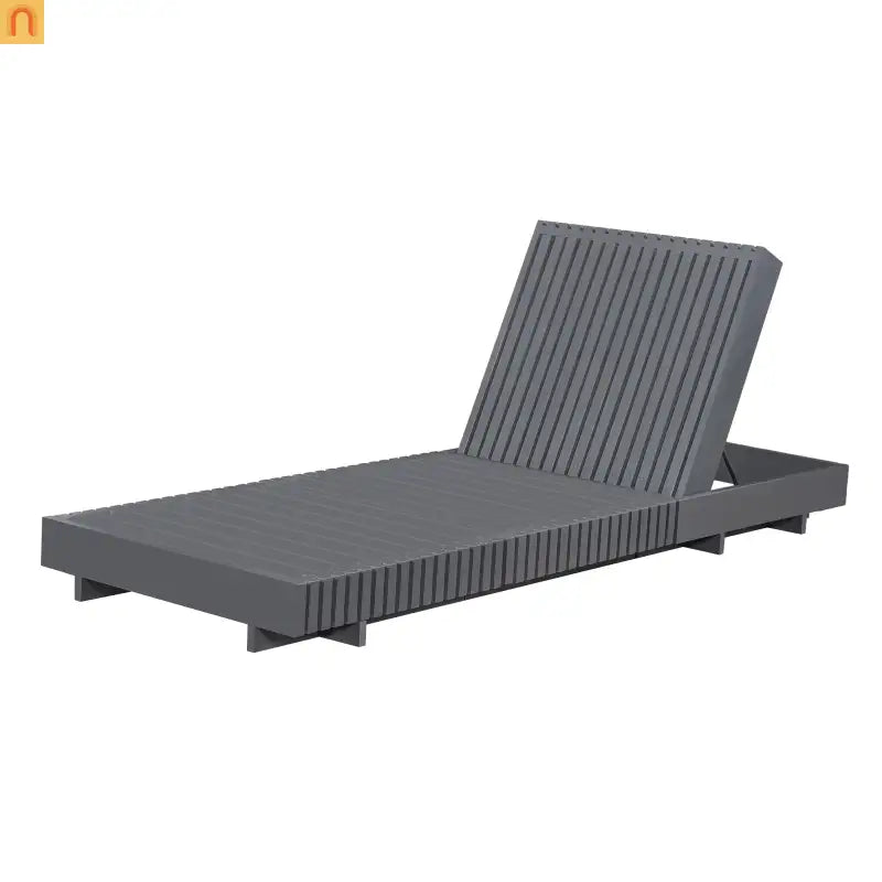 Chaise Lounge Acacia Wood Dark Gray Cream Cushion 6 Position 3-Fold