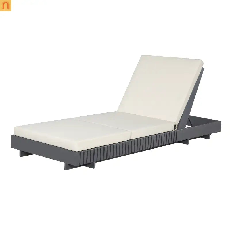 Chaise Lounge Acacia Wood Dark Gray Cream Cushion 6 Position 3-Fold