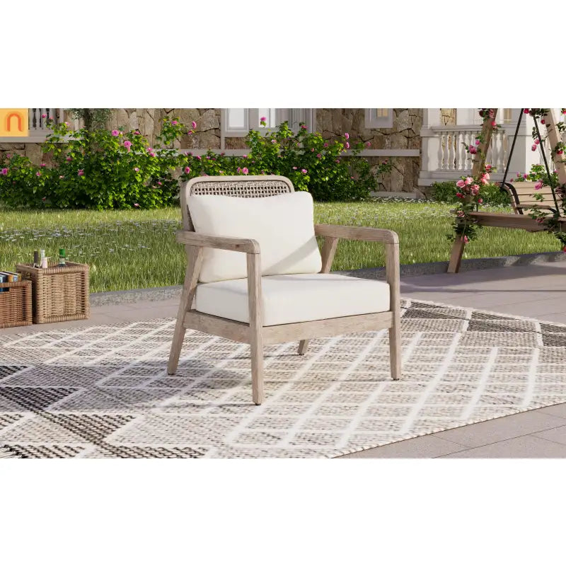 Outdoor Club Chair Acacia Wood Light Brown Deep Seat 400 LB 28.5in
