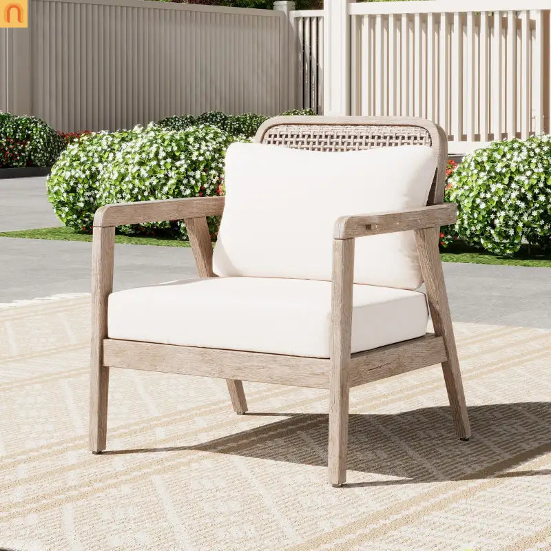Outdoor Club Chair Acacia Wood Light Brown Deep Seat 400 LB 28.5in