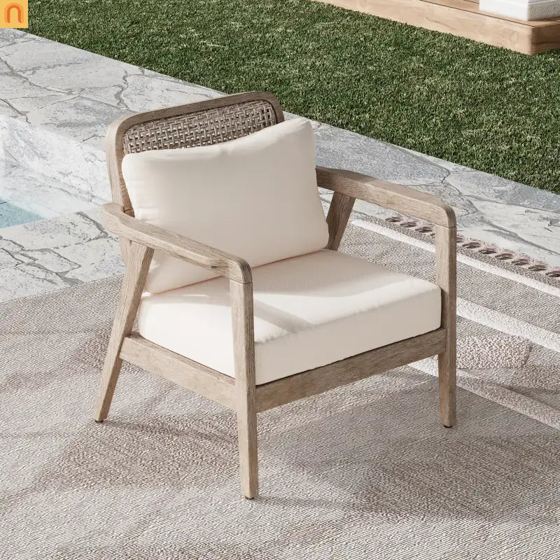 Outdoor Club Chair Acacia Wood Light Brown Deep Seat 400 LB 28.5in