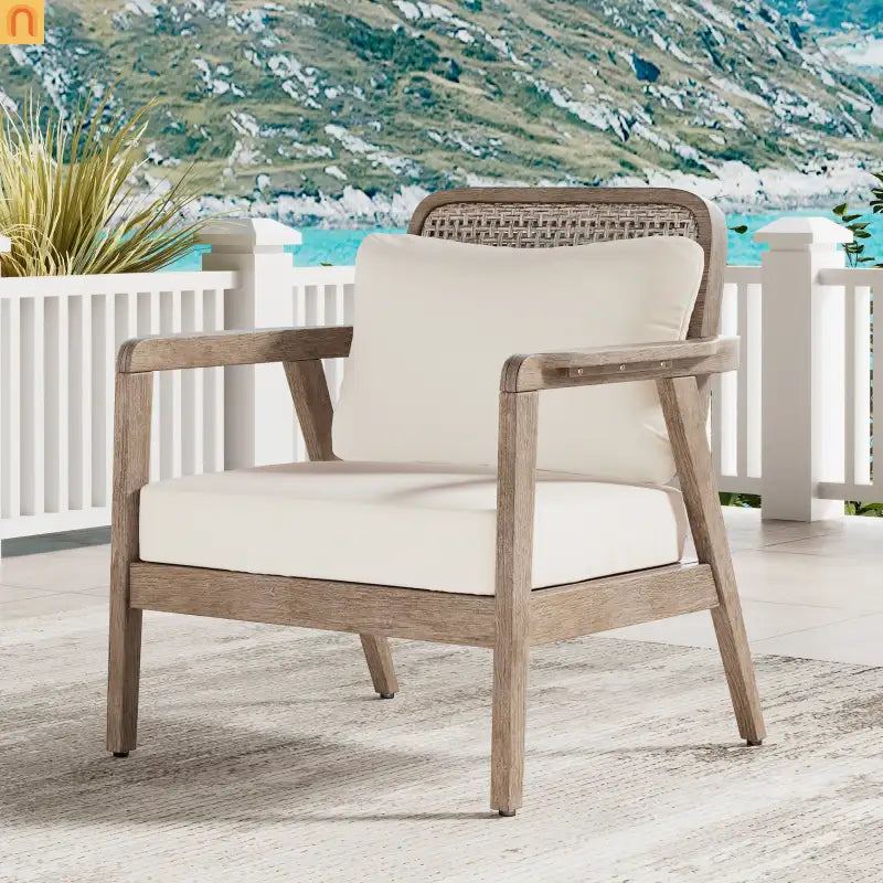 Outdoor Club Chair Acacia Wood Light Brown Deep Seat 400 LB 28.5in