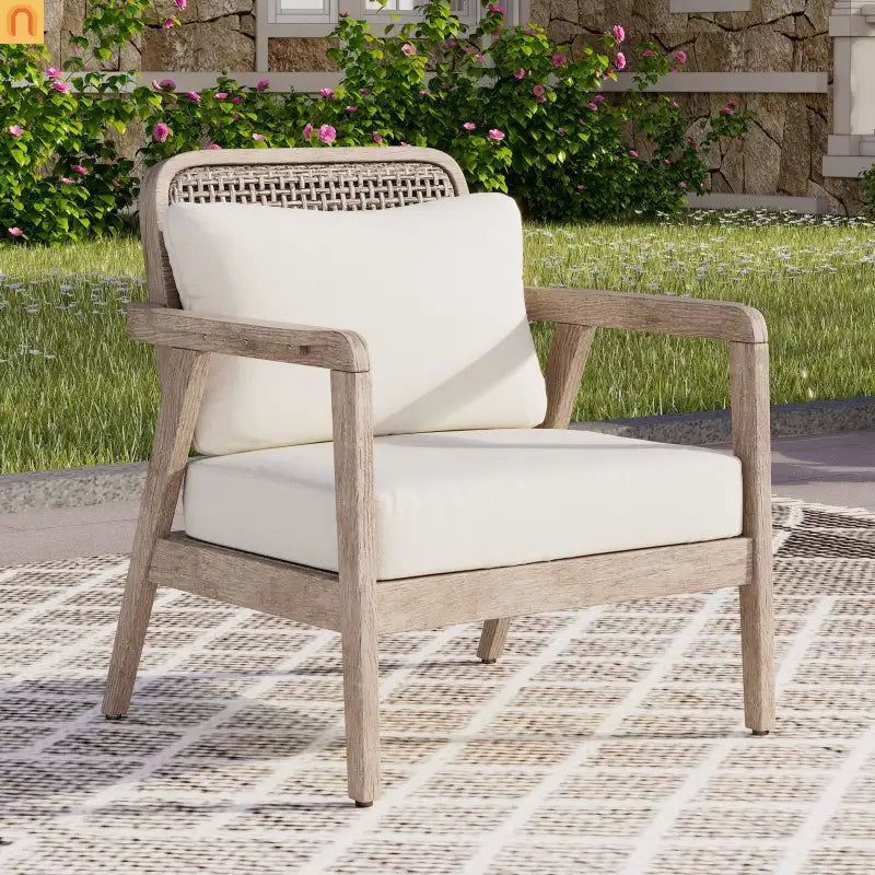 Outdoor Club Chair Acacia Wood Light Brown Deep Seat 400 LB 28.5in