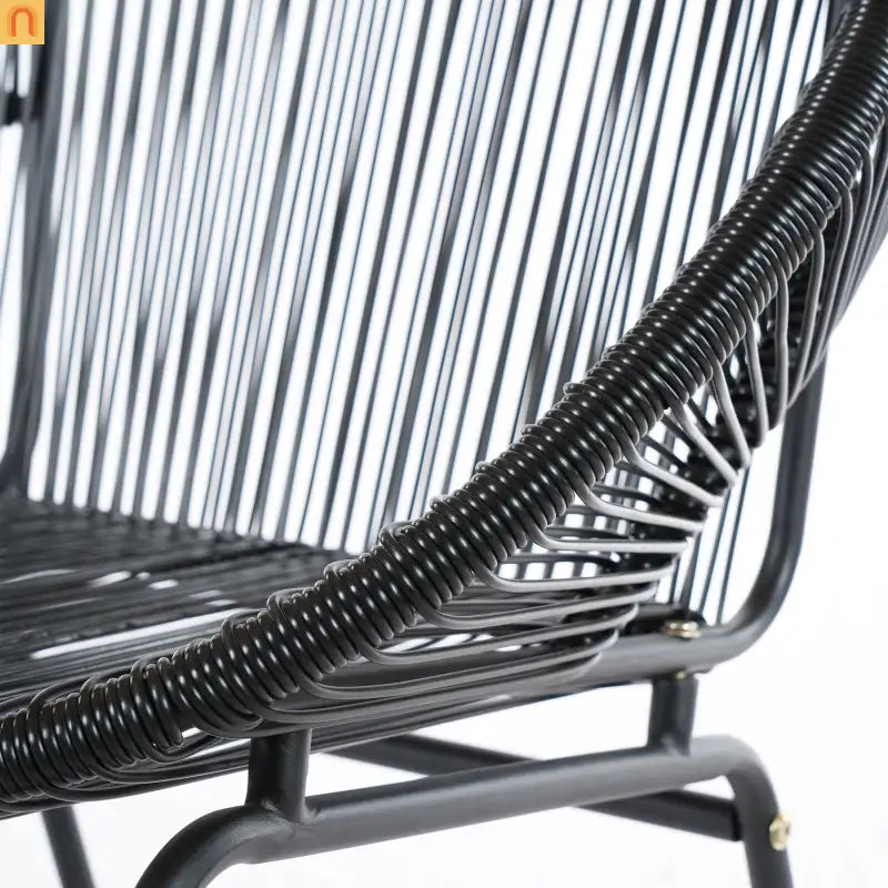 Outdoor Chair PE Rattan Iron Black Curved UV Resistant Set of 2