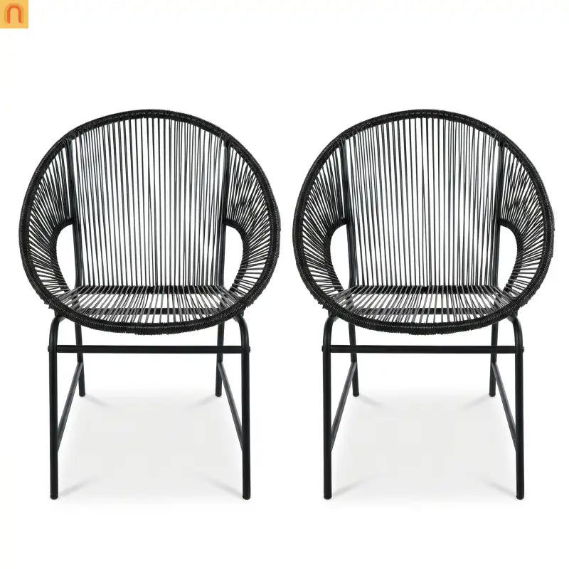 Outdoor Chair PE Rattan Iron Black Curved UV Resistant Set of 2