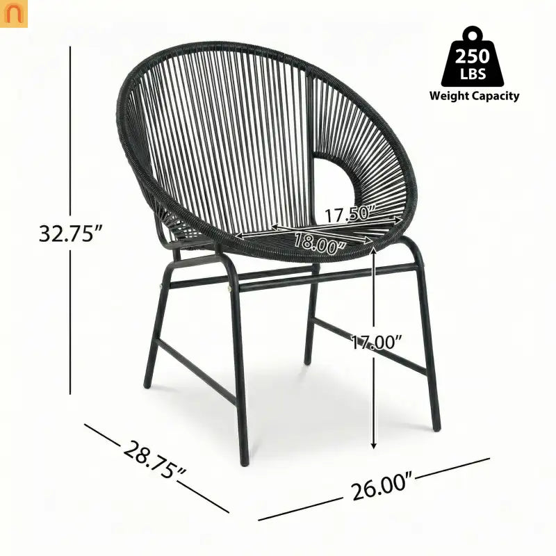 Outdoor Chair PE Rattan Iron Black Curved UV Resistant Set of 2