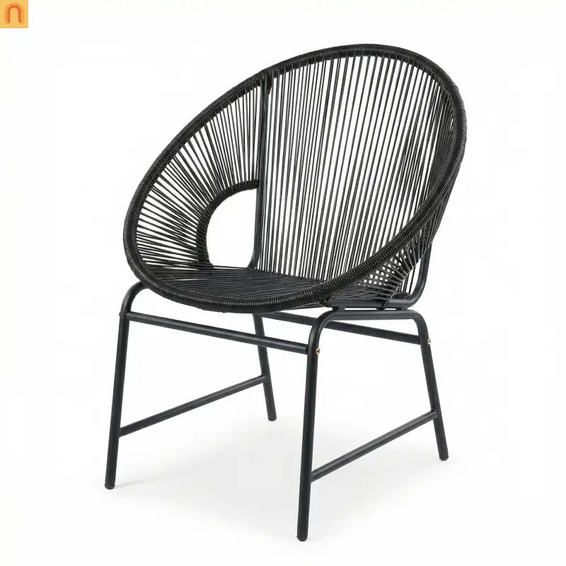 Outdoor Chair PE Rattan Iron Black Curved UV Resistant Set of 2