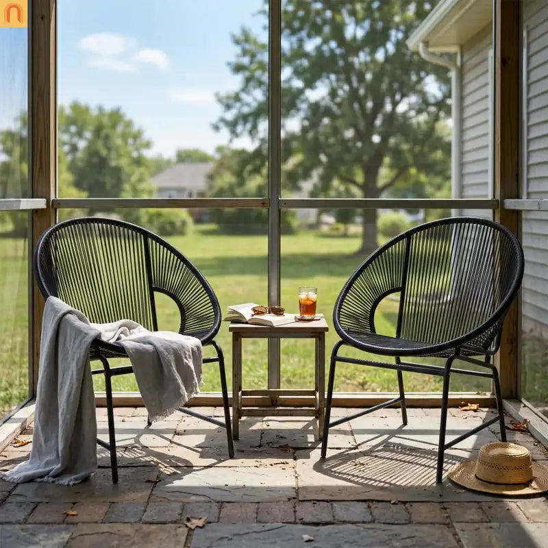 Outdoor Chair PE Rattan Iron Black Curved UV Resistant Set of 2