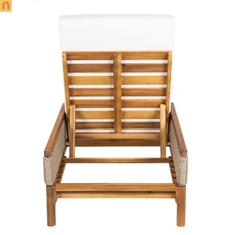 Outdoor Lounge Chair Acacia Wood Rattan Beige Cushion 4 Position