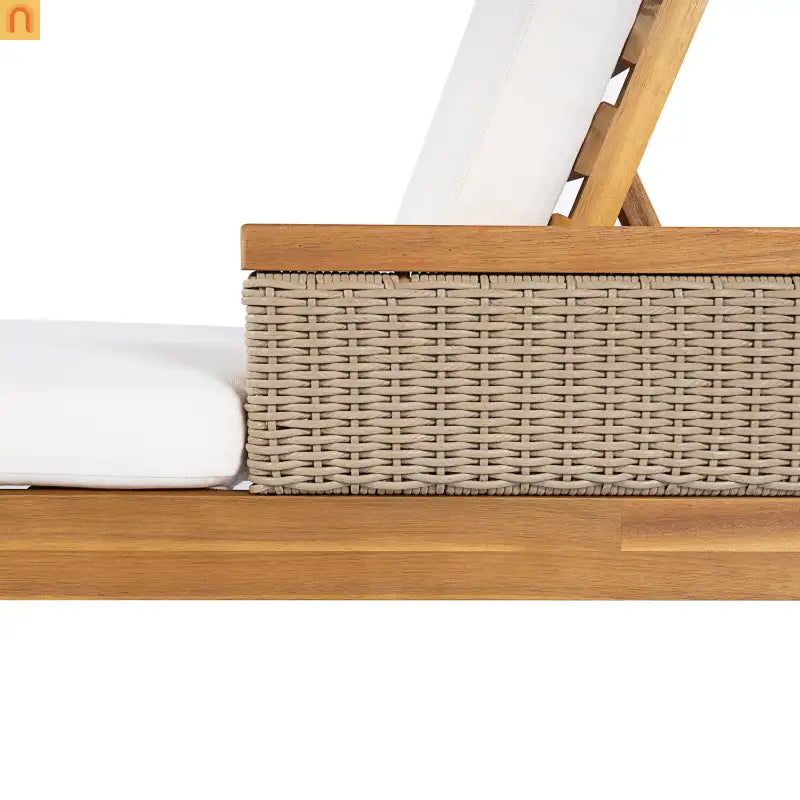 Outdoor Lounge Chair Acacia Wood Rattan Beige Cushion 4 Position