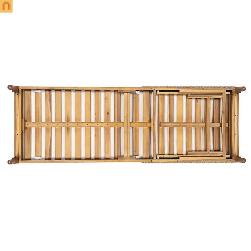 Outdoor Lounge Chair Acacia Wood Rattan Beige Cushion 4 Position