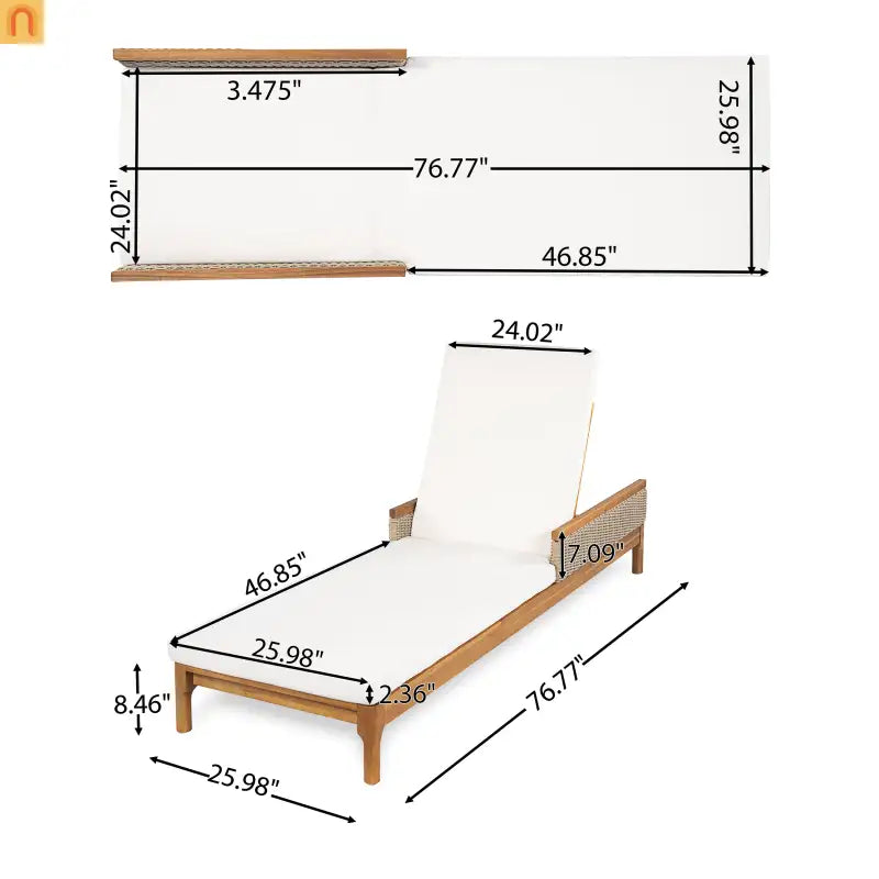 Outdoor Lounge Chair Acacia Wood Rattan Beige Cushion 4 Position