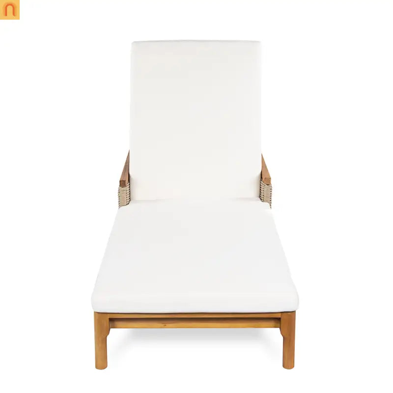 Outdoor Lounge Chair Acacia Wood Rattan Beige Cushion 4 Position