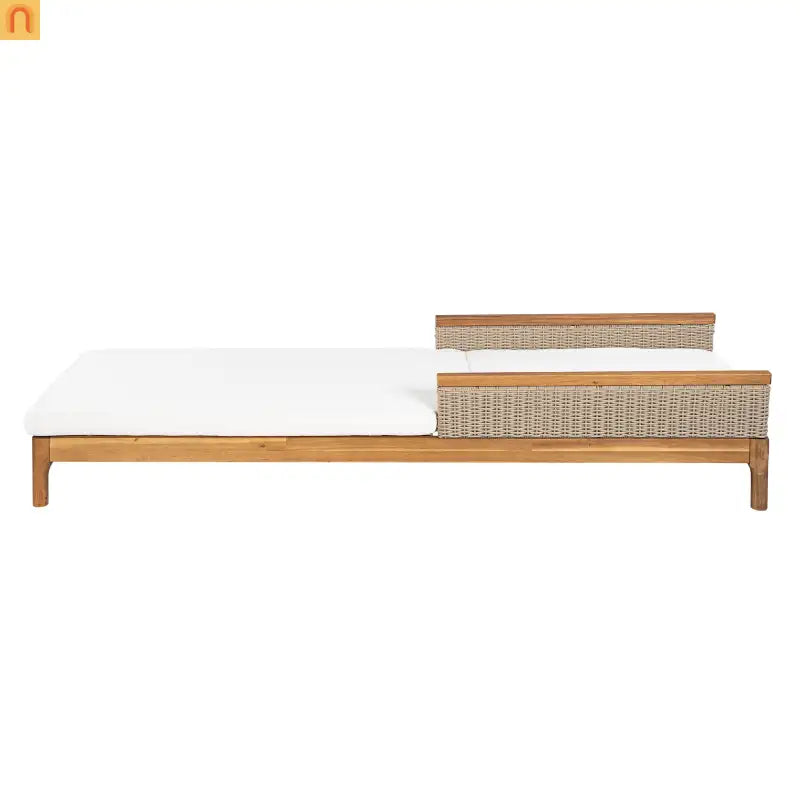 Outdoor Lounge Chair Acacia Wood Rattan Beige Cushion 4 Position