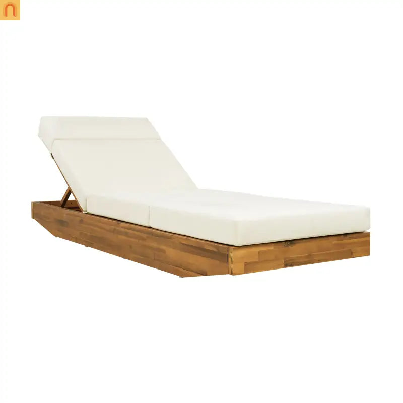 Chaise Lounge Acacia Wood Teak Beige Cushion Foldable 300 LB 79.6in